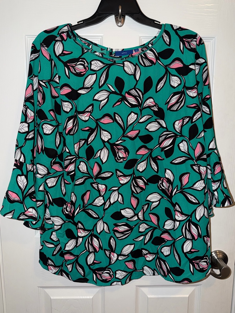 Apt. 9 Teal, Pink, Black, and White Floral 3/4 Sleeve Blouse Women’s Size 2X NWT